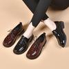 Women's Spring Embossed Cow Patent Leather Lace-up Flats Women's Single Shoes College Style Small Leather Shoes