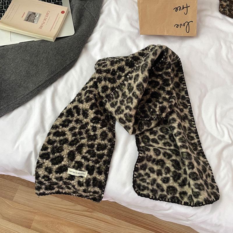 Fashion Printed Leopard Cashmere-Like Scarf for Women Winter Long Shawl Windproof Protection Outdoor Keep Warm Scarves Wrap
