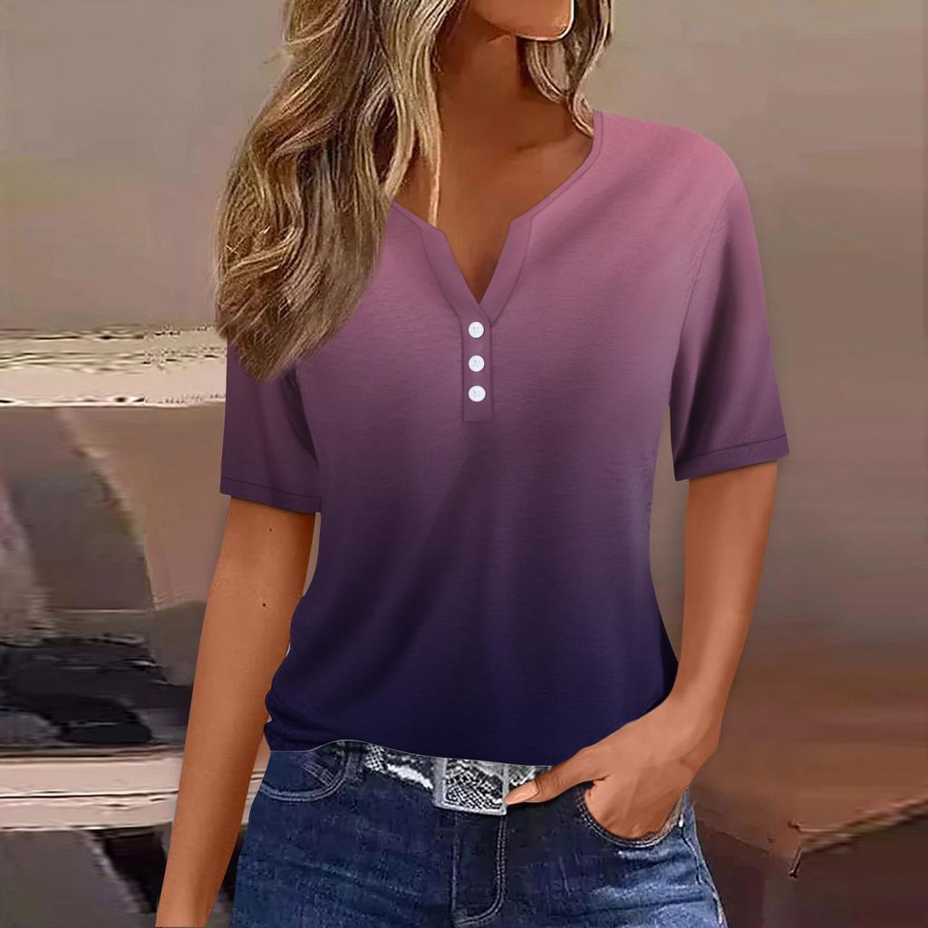 Women's T Shirt Tee Print Button Short Sleeve Daily Weekend Fashion Basic V- Neck Regular Top