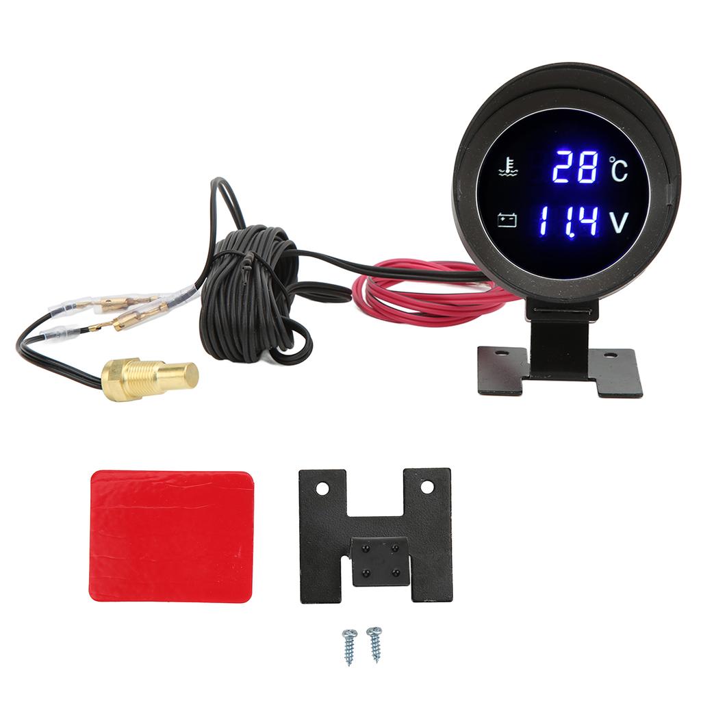 Round Digital Water Temperature Gauge LED Voltmeter DC 9V‑36V With Blue Light for Car Motorcycle ATV