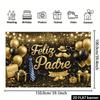 2D Black Gold Father's Day Backdrop, Feliz Padre Tie & Balloon Photography Background