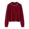 Autumn Winter Cashmere Beaded Round Neck Cardigan Sweater for Women - Warm, Loose Fit Outer Layer