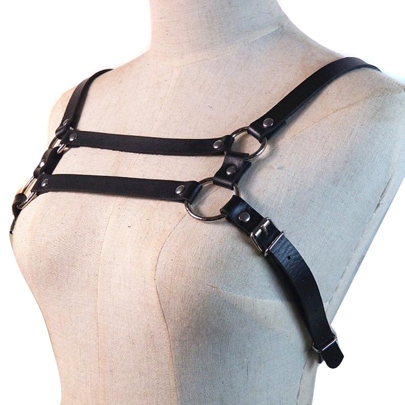 Black Men'S Faux Leather Chest Strap Buckle Club Clothing
