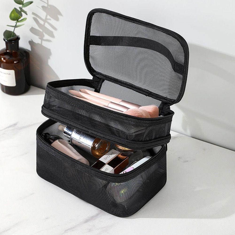 Large Capacity Travel Cosmetic Bag Transparent Mesh Toiletry Bag Portable Makeup Case Women's