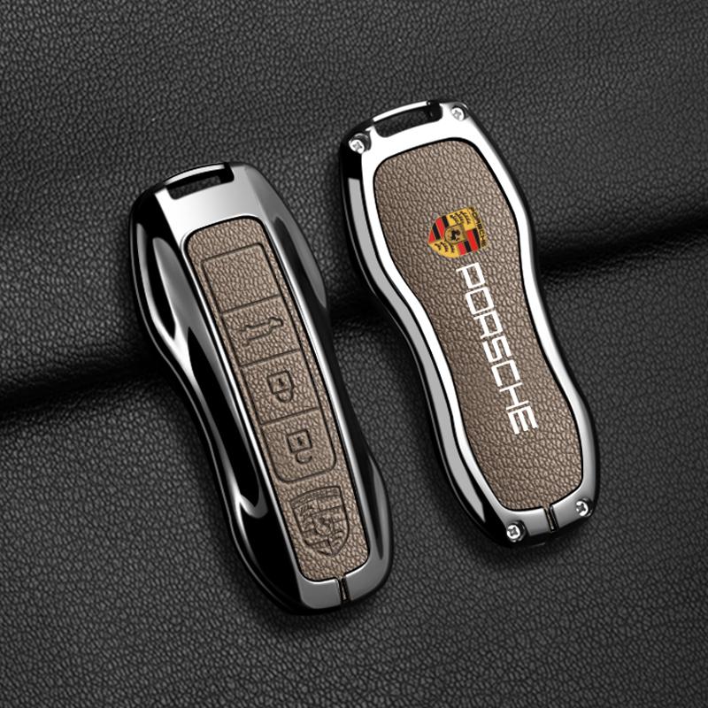 Чехол-брелок для ключа автомобиля из цинкового сплава и кожи для Porsche Boxster Cayman Panamera Cayenne Macan 718/911 Taycan, защитный брелок