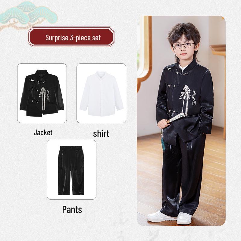 Осенний детский ханьфу костюм тан: Вышитый комплект в национальном стиле со стойкой для выступлений