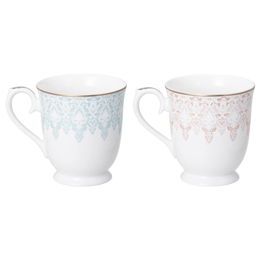 NARUMI Pair of Aurora Lace Blue and Cute and Microwave Gift Mugs, Design, 290cc, Pattern, Pink, Stylish, Gift, Safe, Boxed, 97104-21475