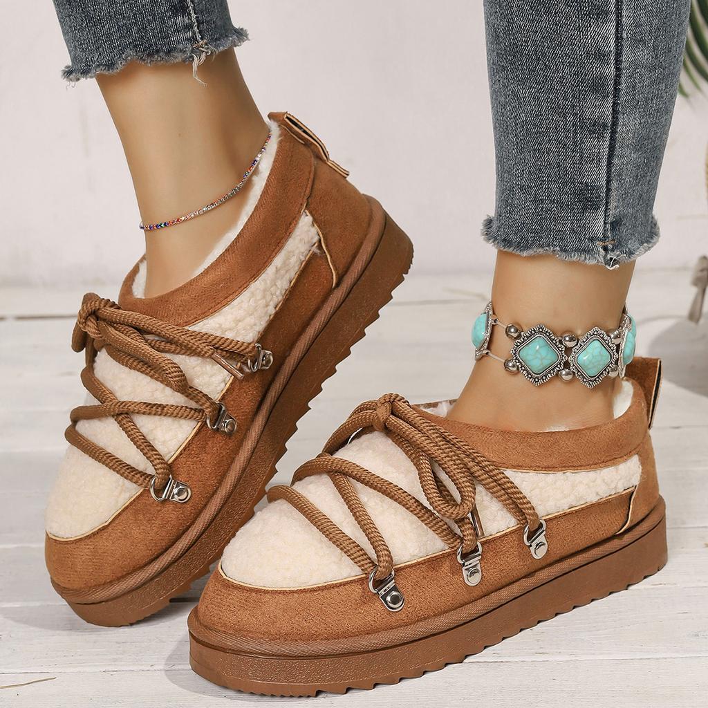 Зимние удобные ботинки на шнуровке большого размера, модные новые ботинки для снега с круглым носком и толстой подошвой, нескользящие повседневные ботинки для ходьбы для женщин