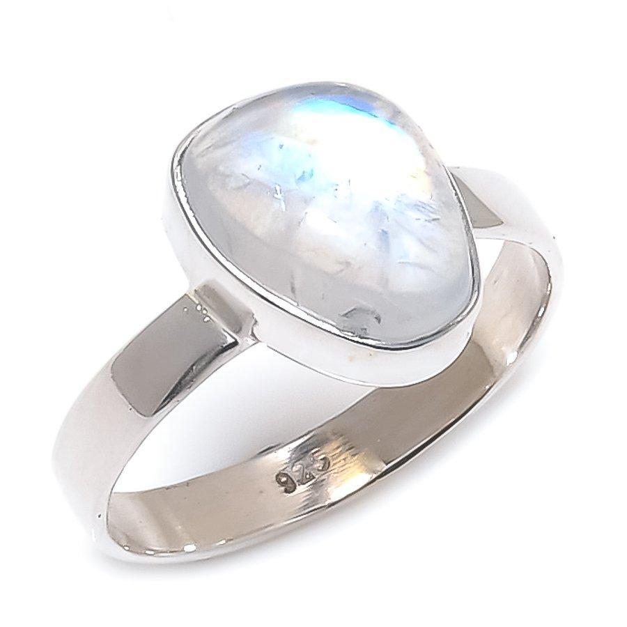 Подарочное кольцо из стерлингового серебра 925 пробы с натуральным радужным лунным камнем S.8 Q7S84