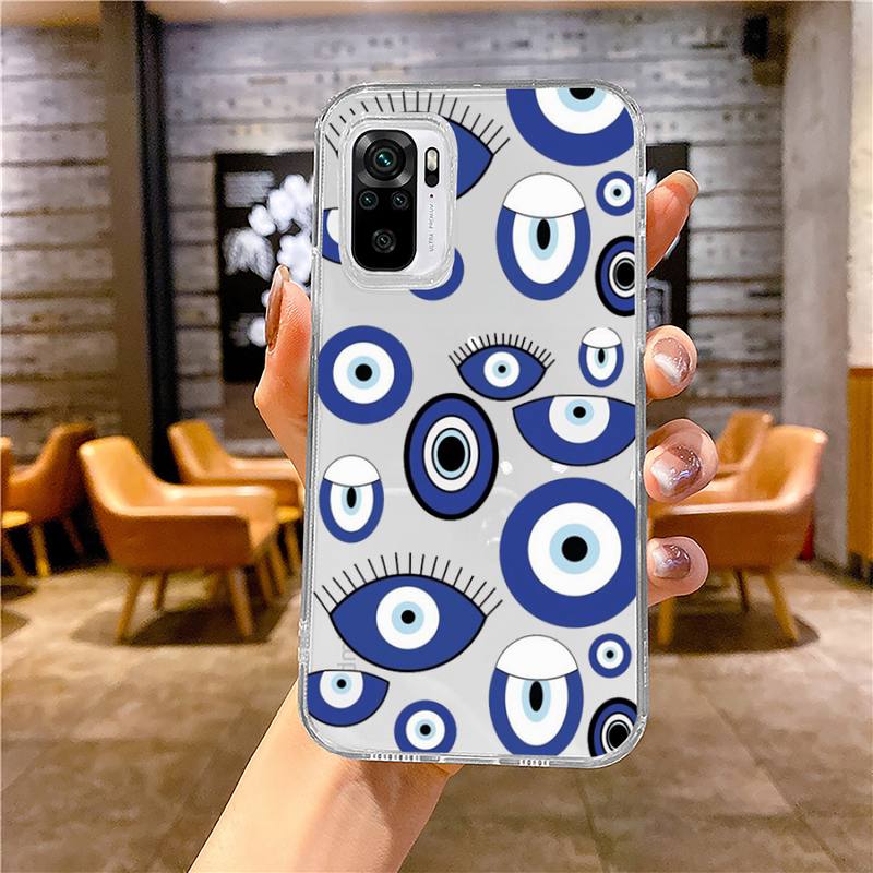 Lucky Evil Eye Blue Abstract Phone Case Transparent for Xiaomi Redmi Note X F Poco 10 11 9 7 8 3 I T S Pro Cover Shell Coque