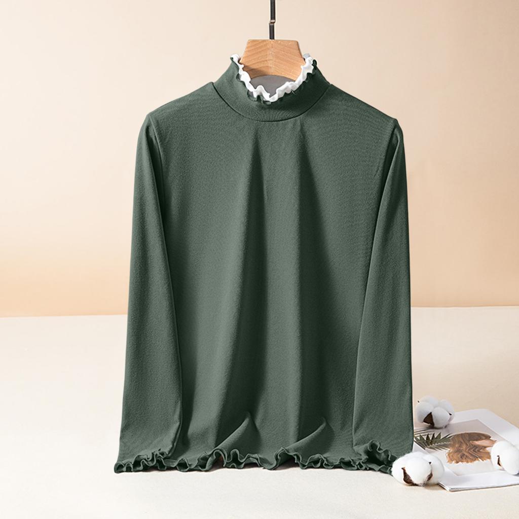 Женская приталенная блузка-пуловер с кружевным воротником, отделкой «черный гриб», базовый топ с длинными рукавами из немецкого вельвета