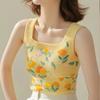 Women's Summer French Elegant Tulip Short Knit Top Slim Fit Square Neck Camisole