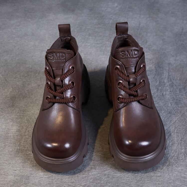 Johnature Натуральная кожа толстые подошвы короткие сапоги винтажные универсальные женские туфли на платформе