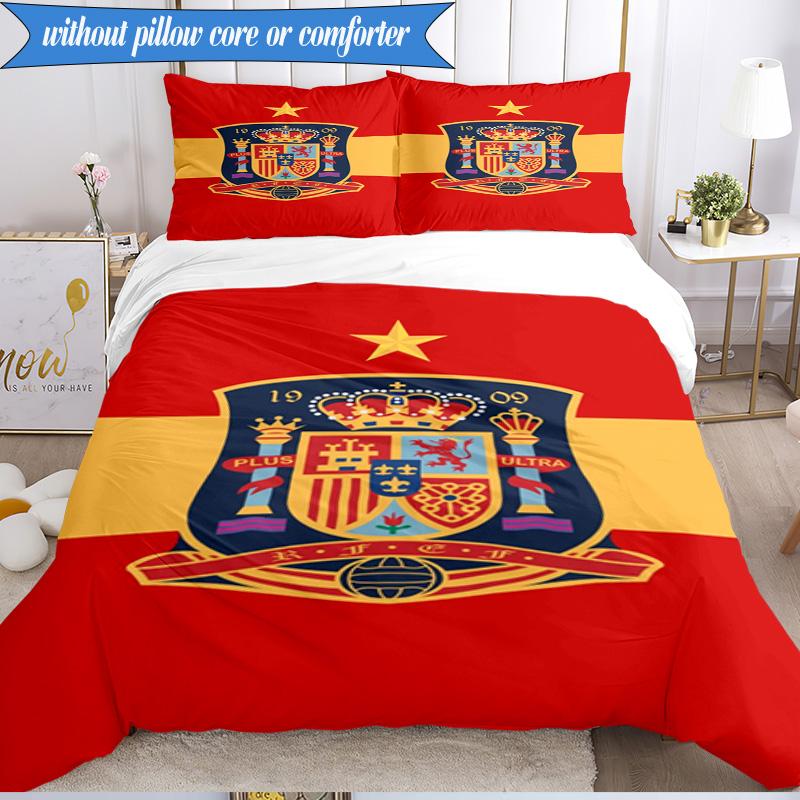 Spain Football Crest 3pcs K-pop music group Bedding set,Ideal for Bedroom, Dormitory,Including Duvet Cover And 2pcs Pillowcases,Fan gifts