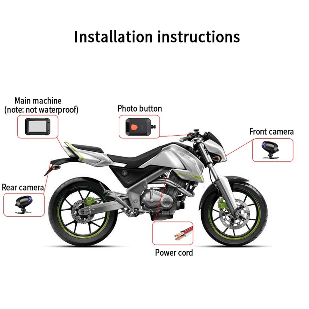 HD WiFi GPS Motorcycle Dashcam, Dual-Channel Front and Rear Cameras, Black Box Video Recorder for Motorbike Riding