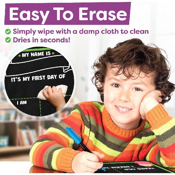 First Day of School Sign Board with Liquid Chalk Markers - 14”x11” Double-Sided & Reble - My First and Last Day - Back to School Supplies Board