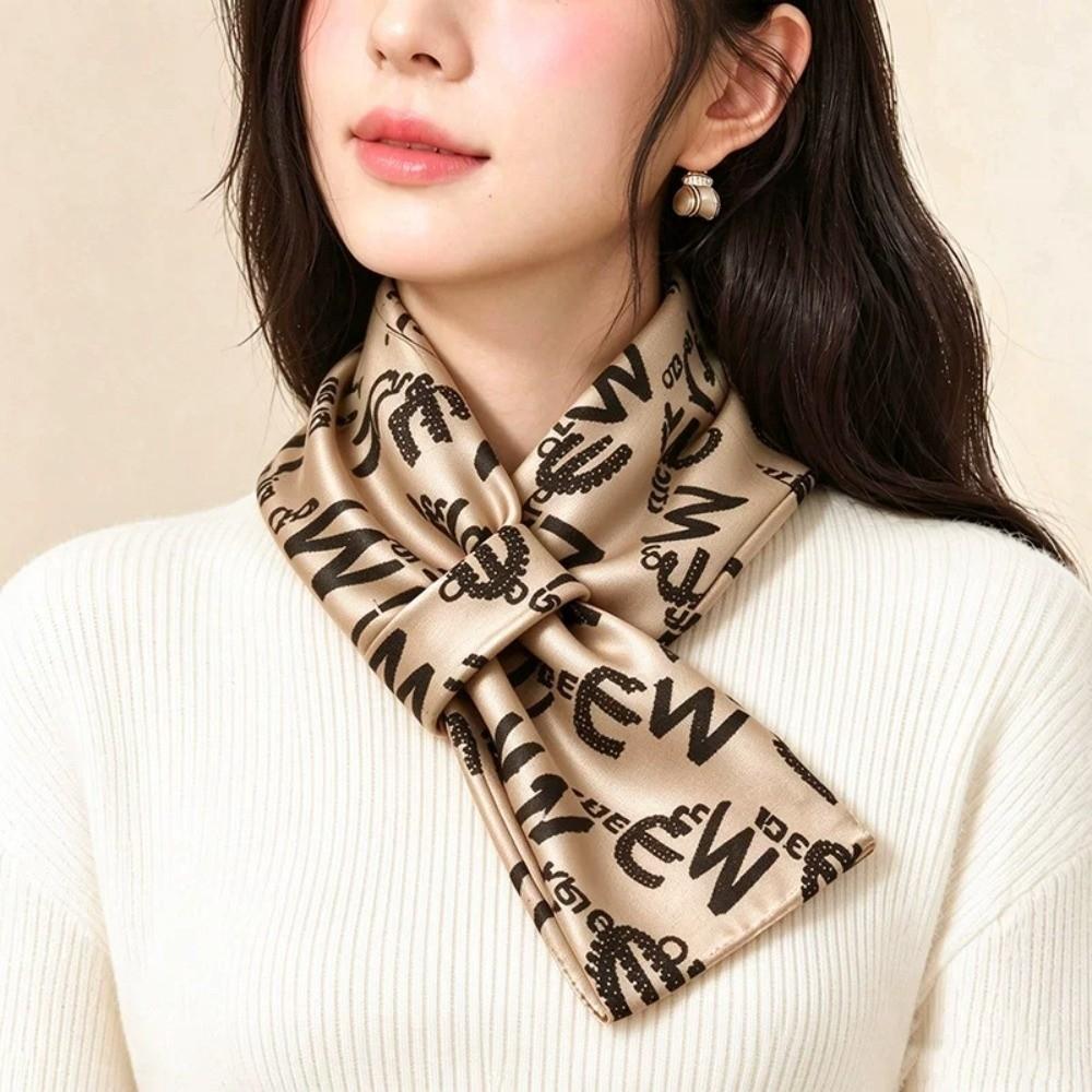 With Pocket Neck Warmer Scarf Khaki Letter Print Warm Neck Wrap Outdoor Cold Weather
