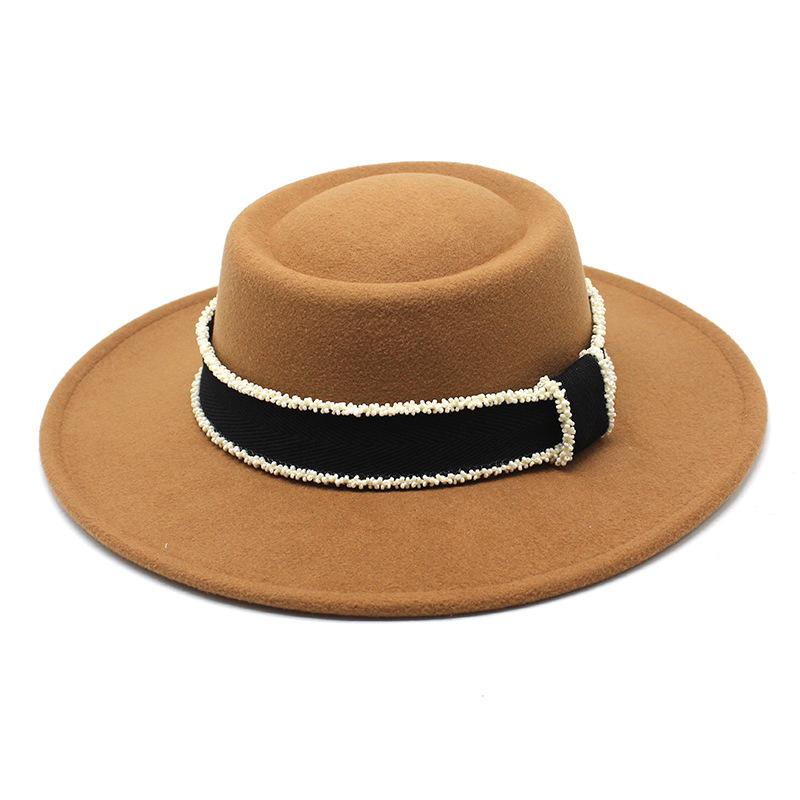 Xiaoxiangfeng шерстяная фетровая шляпа детская литературная бисерная цепочка лента вогнуто-выпуклая цилиндр однотонная универсальная шляпа-тазик прилив