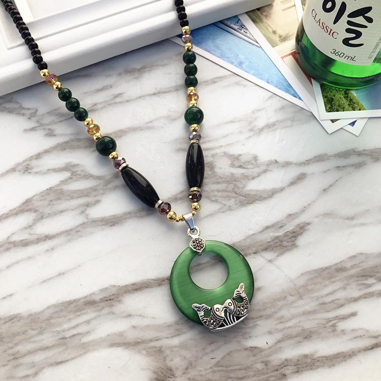 Ожерелье из бисера, длинная винтажная веревка в стиле бохо, ломтик цепи, каменные подвески, богемные этнические женщины