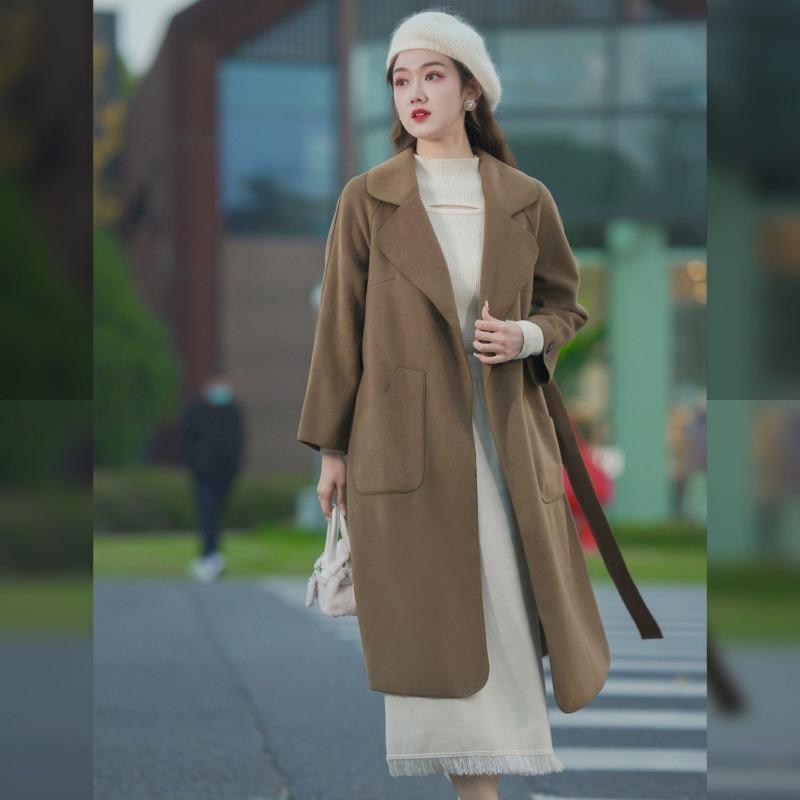 Модное длинное женское пальто из высококачественной шерсти на весну и осень