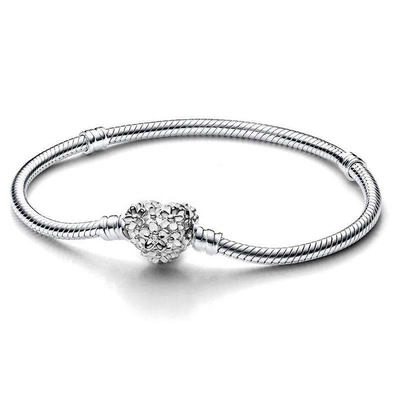 Rz Authentic 925 Sterling Silver Charm Snake Chain Bracelet Bangle Women's Romantic Party Accessories Fashion Gift