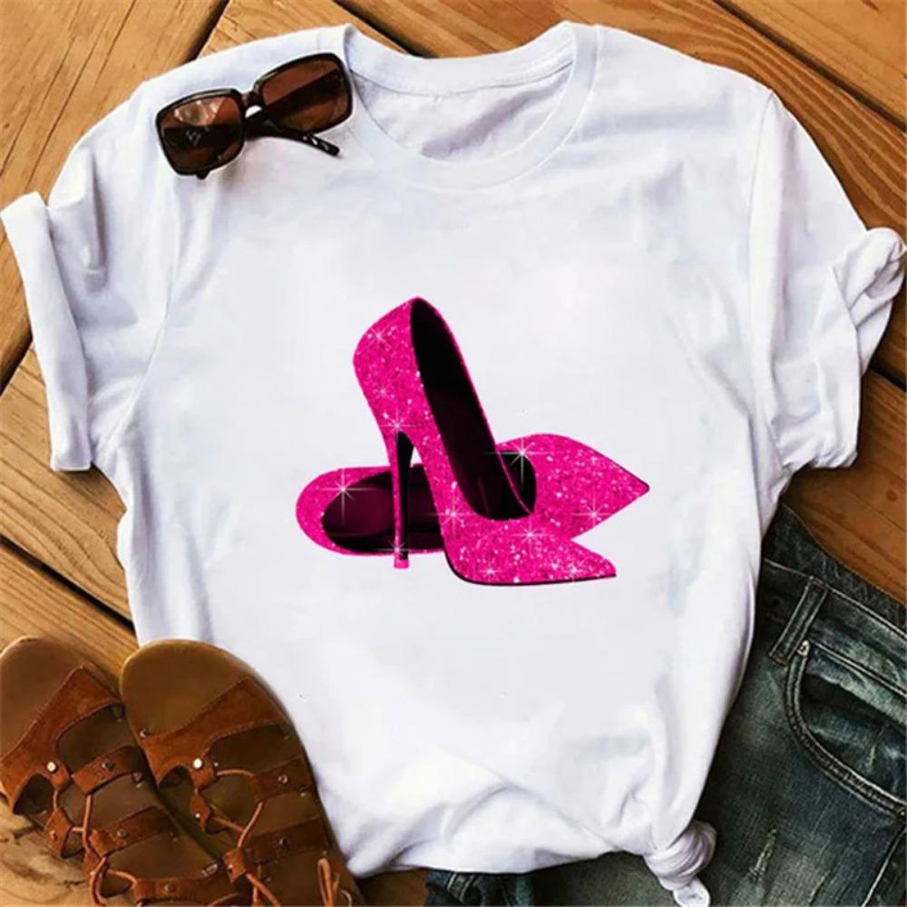 New Fashion High Heels Personalized Printed Women's Summer Short Sleeve T-shirt Casual Tops Oversized T Shirt Harajuku Tee