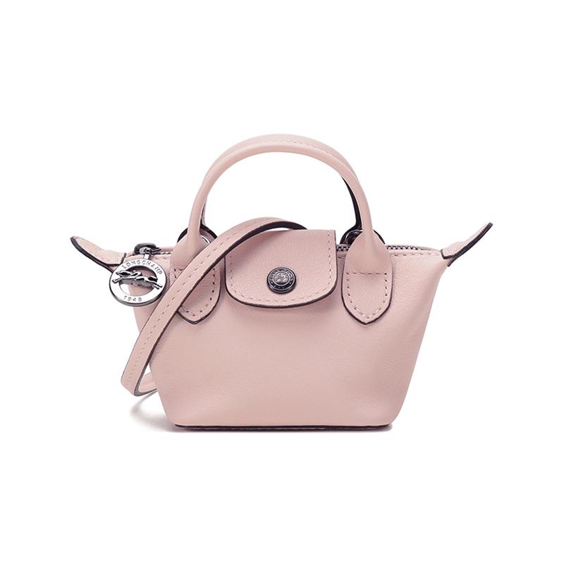 Longchamp Le Pliage Cuir 9 Logo Snap Closure Lambskin Dumpling Bag Mini Women handbags Light-Pink 10099757P53