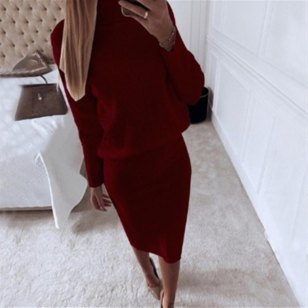 2024  Autumn and Winter New Women‘s European and American Turtleneck Knitted Solid Color Pullover Sweater Suit Skirt