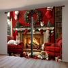 2 шт. Рождественский камин с принтом занавески для рождественского декора дома - Карманная штора для окон в спальню, офис, кухню