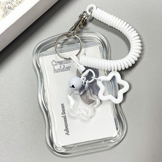 ID Badge Holder with Keychain And Spring Rope Silicone Card Sleeve with Clear Window Photo Card Protective Case with Bell Decor