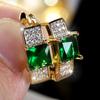 1 Pair Square Cut Green Zircon Dangle Earrings for Women Luxury Gold Color Blue Crystal Drop Earrings Jewelry Gifts