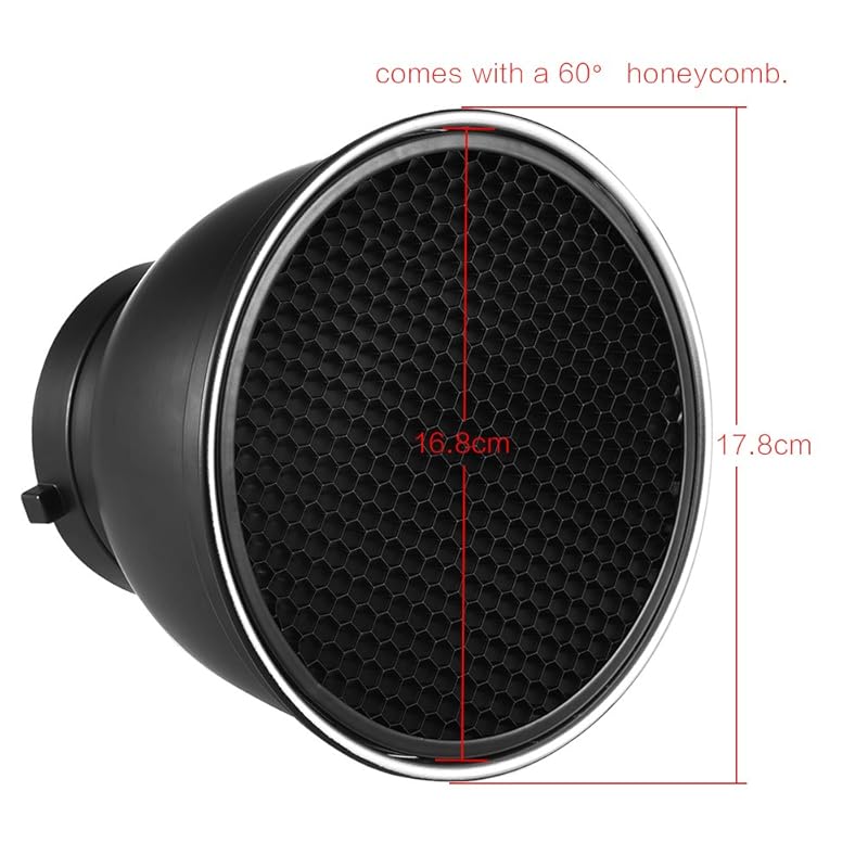 7" Standard Reflector Diffuser Lampshade Dish, 60° Honeycomb Grid, Bowens Mount Studio strobe flash light for speedlight