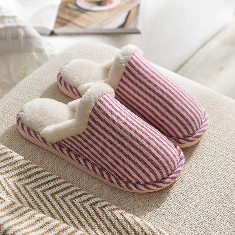 Модные хлопковые тапочки женские домашние осенне-зимние теплые нескользящие мужские пушистые зимние тапочки с толстой подошвой P541