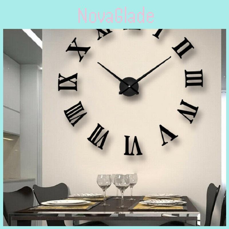 Stunning Extra Large 3d Diy Roman Numerals Mirror Wall Clock For Luxe Interiors
