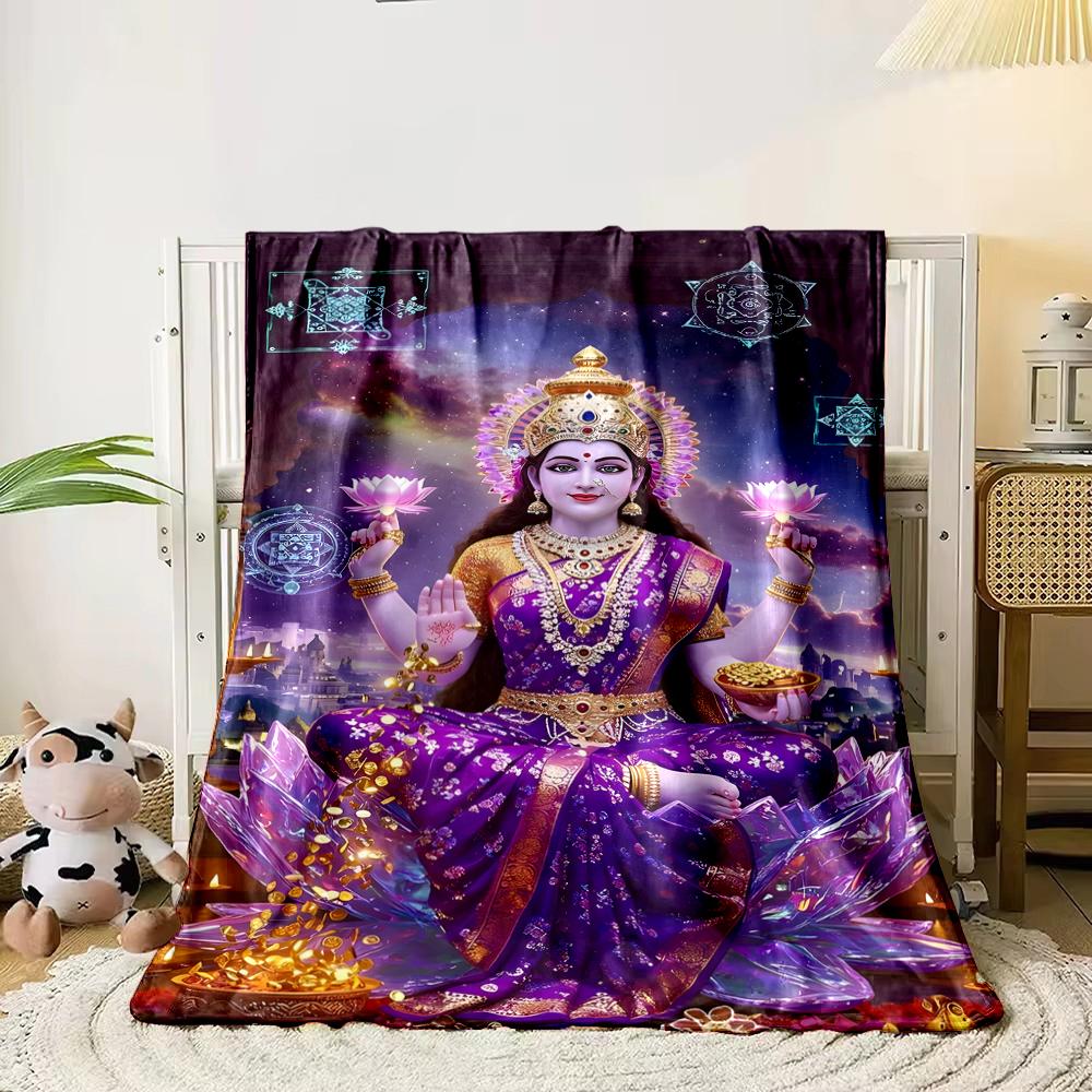 Purple Goddess with Lotus and Gold DecorFlannel blanket for bedroom, living room, sofa, and nap