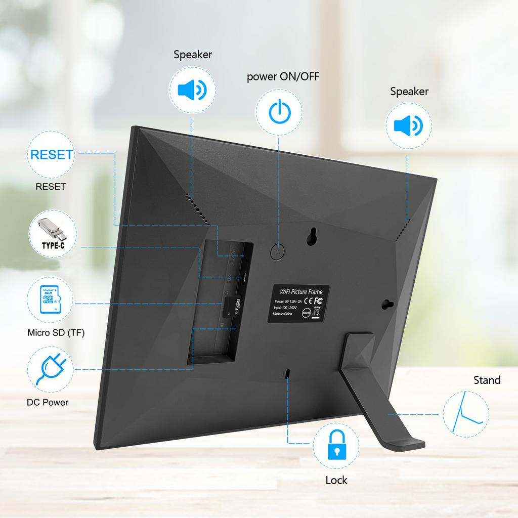 Цифровая фоторамка WiFi Frameo 10,1-дюймовая 32 ГБ/64 ГБ интеллектуальная цифровая фоторамка с сенсорным экраном IPS HD 1280x800