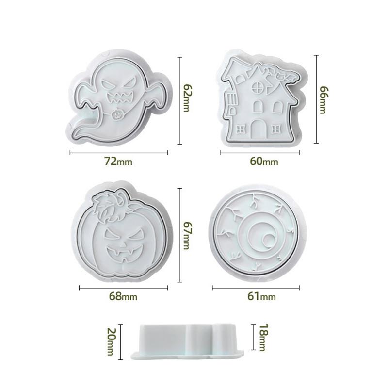 2023 Новый набор из 4 формочек для печенья на Хэллоуин, набор инструментов для резки торта, форма для печенья, тыквы, дома призраков, помадки, форма для выпечки, сахарная поделка