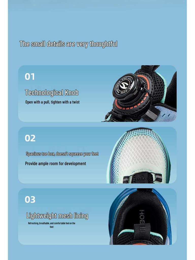 Happy Bear Boys' Lightweight Double Mesh Running Shoes with Rotating Buckle & Shock Absorption, Breathable & Trendy Design.