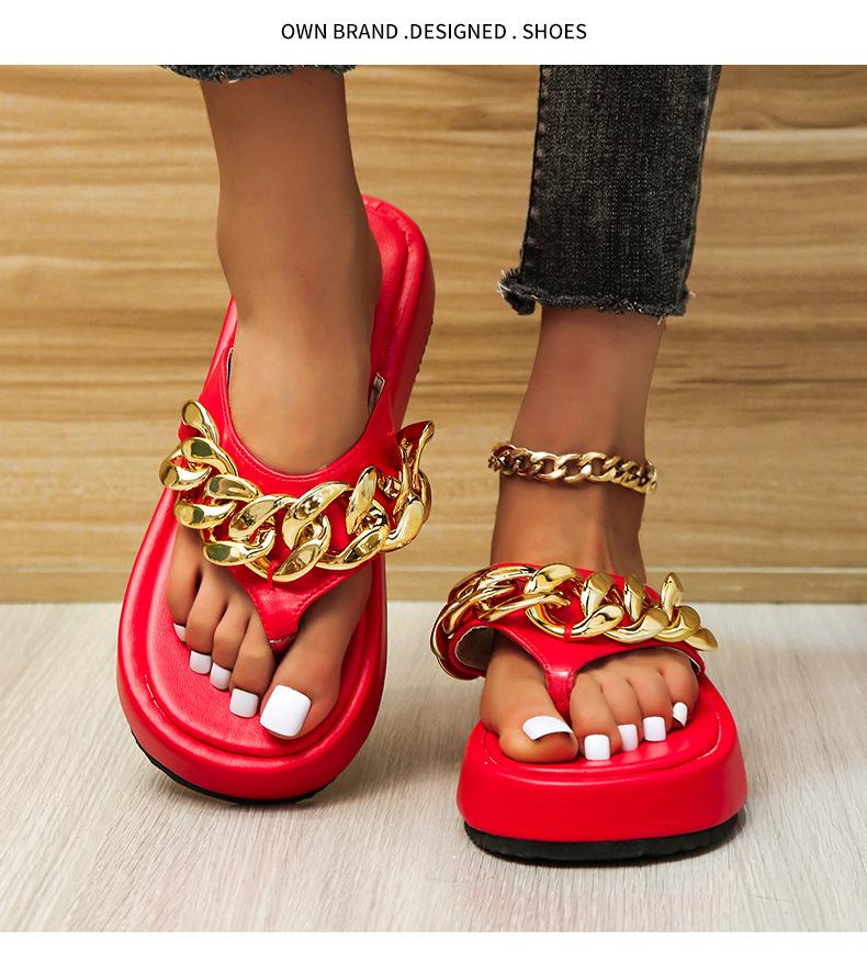 Roman Muffin Flip-flops Strap Sandals Women's Summer Flats Casual Beach Shoes Chain Women's Shoes