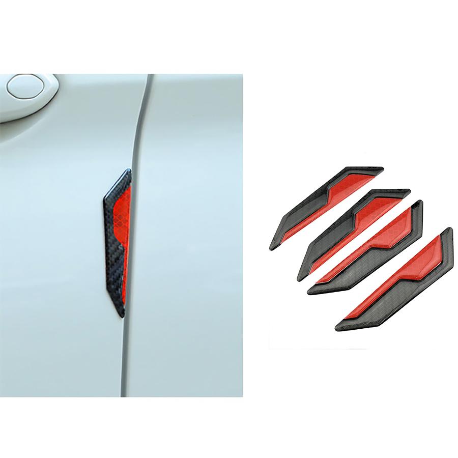4Pcs Red Reflector Car Side Door Edge Protector Guard Sticker Carbon Fiber Color