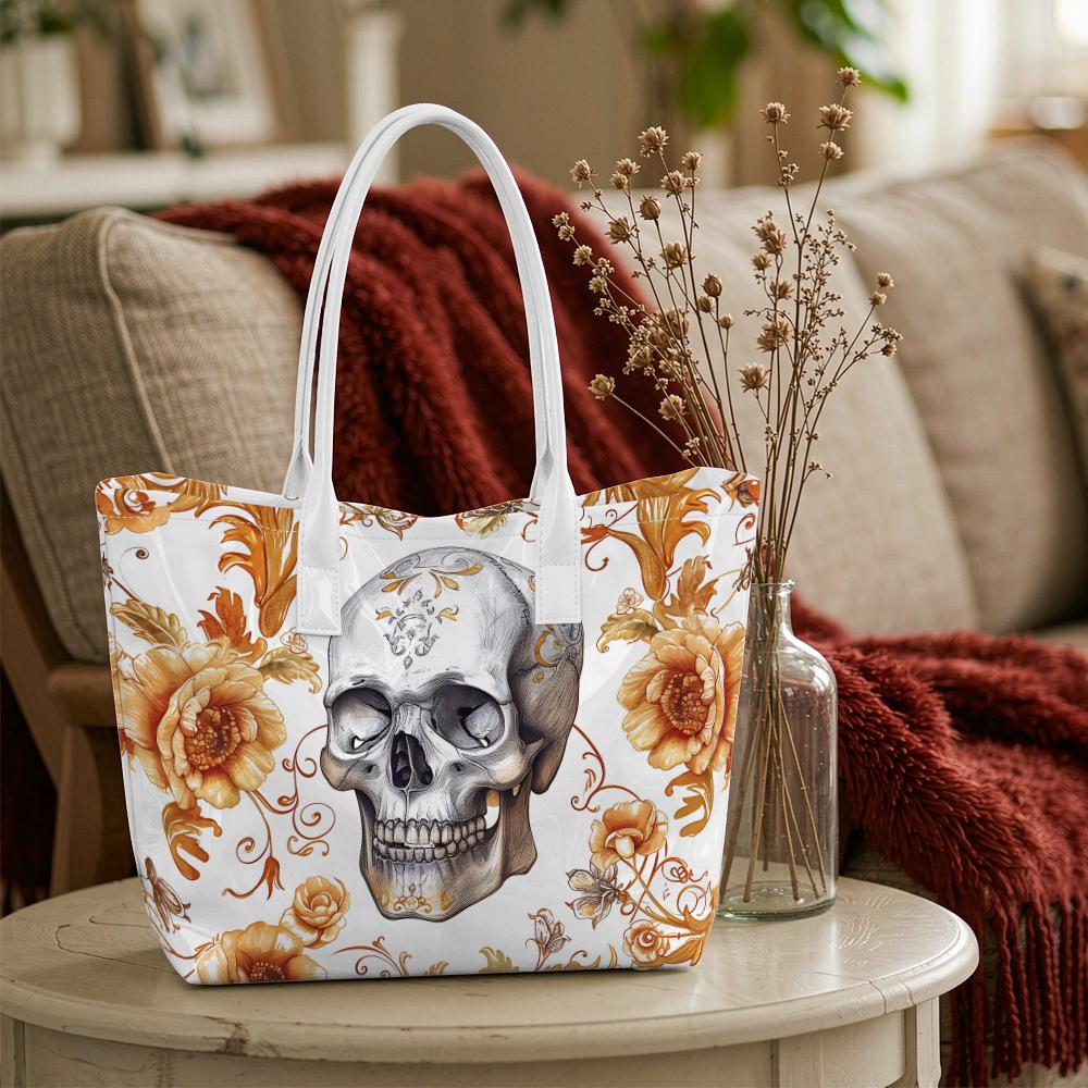 Gothic Skull Peony Print Fashion Casual Portable Large Capacity Daily Tote Bag