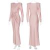 Women Evening Dress Pleated Knot Decor Slim Fit Round Neck Back Zipper Closure Full Length Wedding Party Prom Maxi Dress