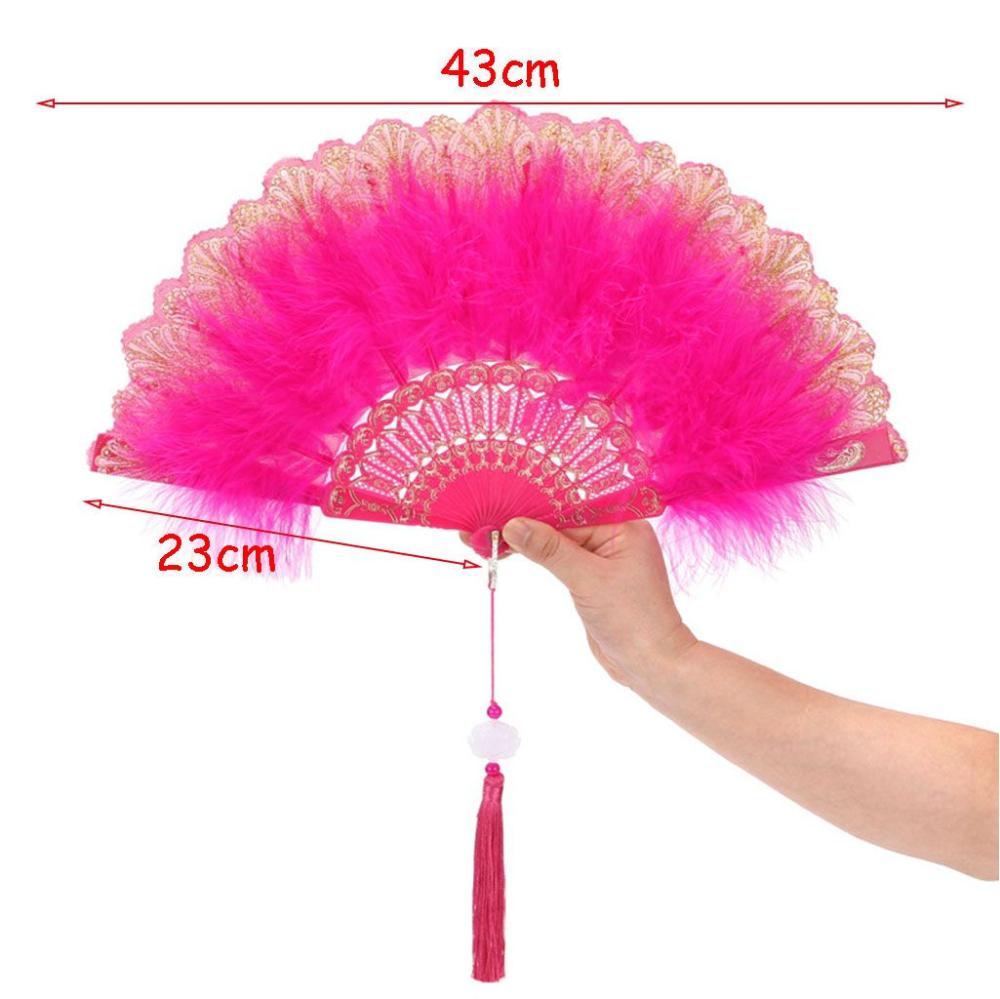 For Lolita Handmade with Pendant Dance Hand Fan Party Decor Feather Folding Fan Wedding Gift
