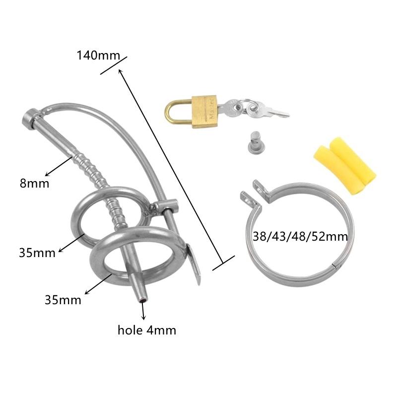 Клетка целомудрия с длинными звуками, трубка, замок для члена, нержавеющая сталь, серебро