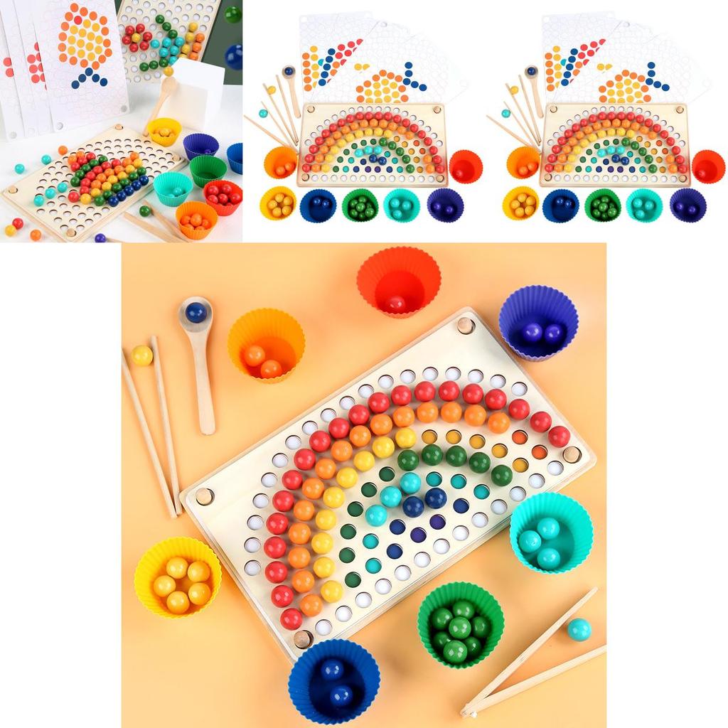 Rainbow Clip Beads Family Interactive Wooden Puzzle Toy For Early Learning