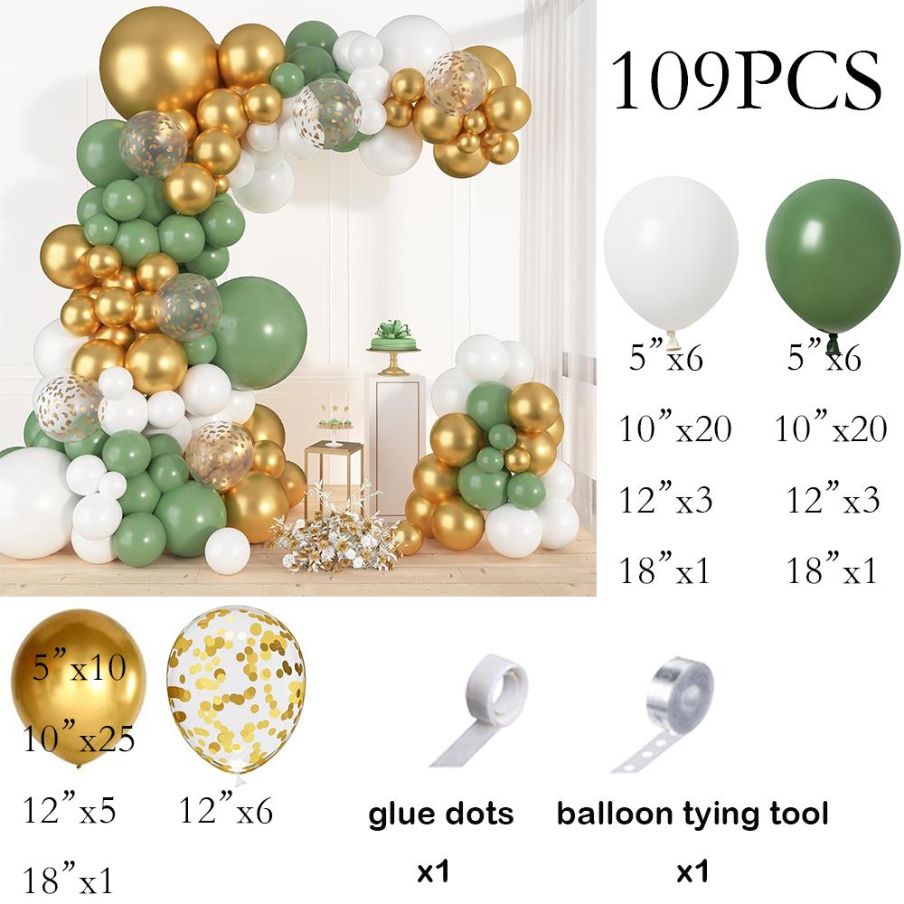 Jungle Theme Balloons Garland Sage Green White Gold Confetti Balloon Arch Kit Wedding Anniversary Home Birthday Party Decoration