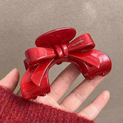 Новогодний красный бант заколка для волос из ацетата милая изысканная заколка для волос для женщин девушки корейский трендовый головной убор ювелирное изделие подарок