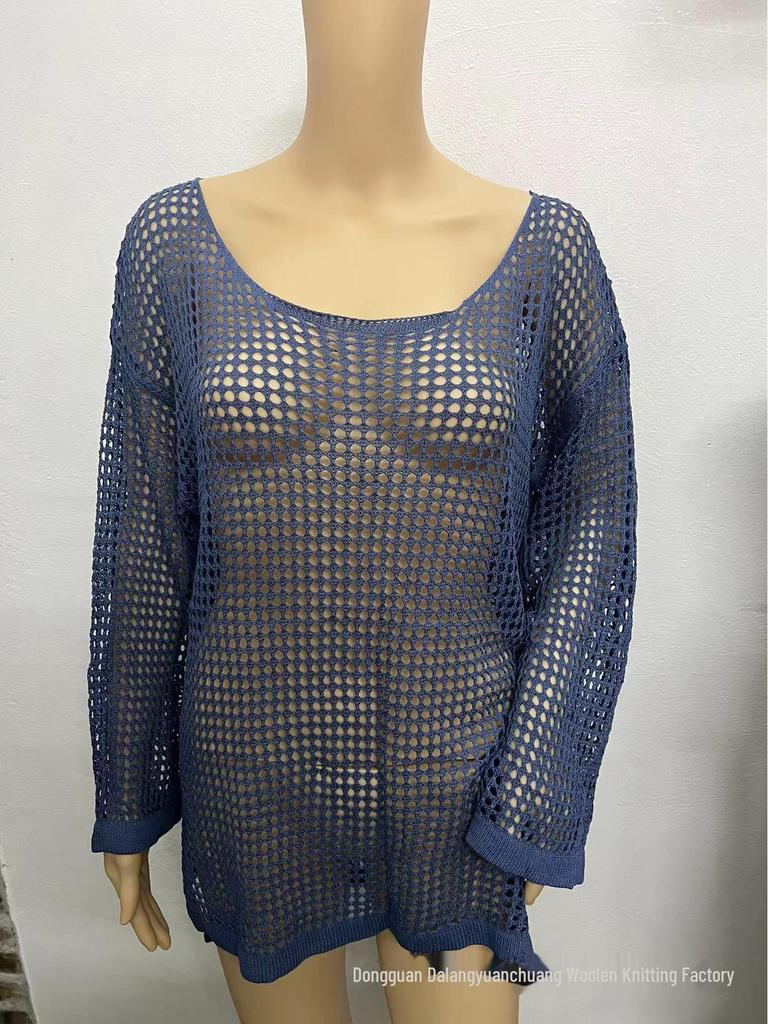 European & American Mesh Knit Bikini Cover-Up Sweater - Women's Summer Beach Sunscreen Shirt