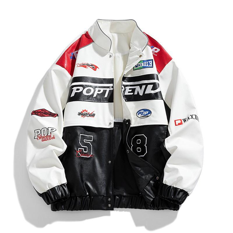 Removable Motorcycle Jacket Men Women Retro Americana Biker Style Oversized Zip-Up Riding Coat
