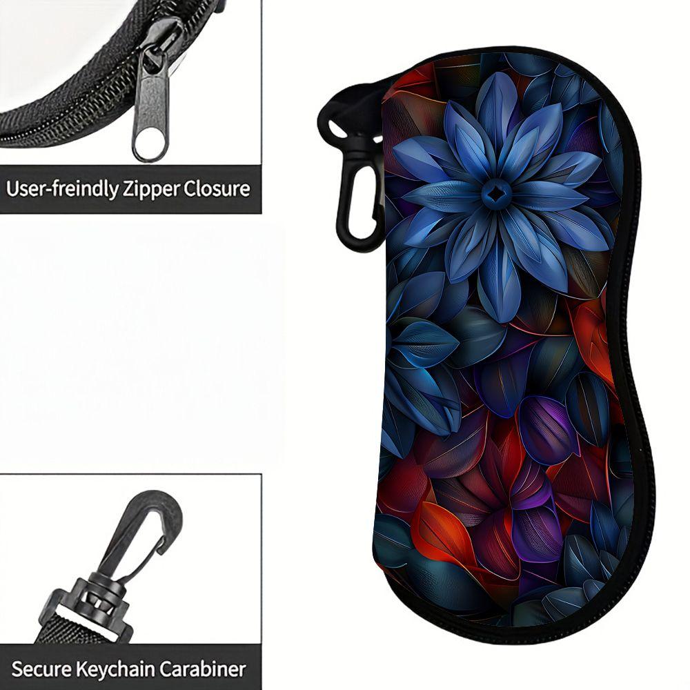 2D-Vintage Floral Pattern Protective Zipper Sunglasses Case, Portable Eyewear Container, Stylish Decorative Spectacle Pouch for Women Travel Accessory